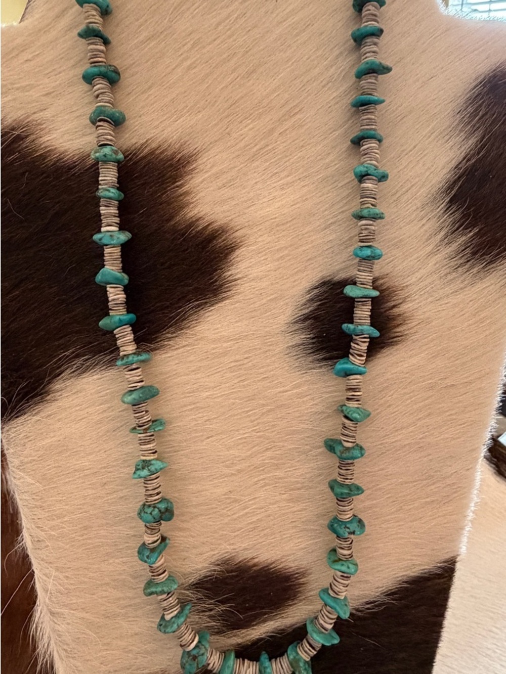 ❤️ 24” Shell Heishi Beads & Turquoise Navajo Artisan Necklace Sterling Lobster - Picture 11 of 11